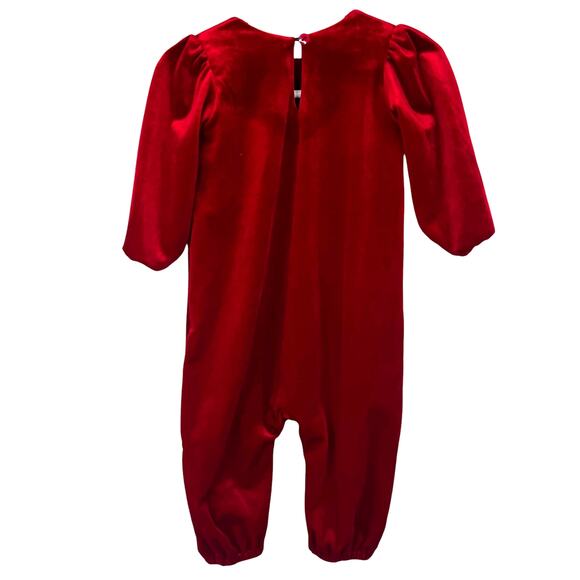 Lot of 2 Isobella & Chloe Red Velvet Ruffle Rompers 12 Months - Picture 7 of 16
